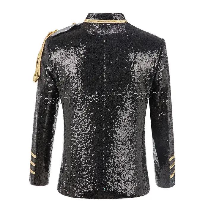 Veste de scène uniforme à paillettes pour hommes, costume MJ, blazer masculin, noir, rouge, bleu, ar
