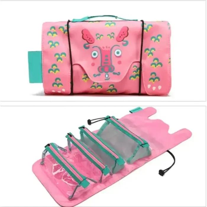 Sac à pinceaux de maquillage portable Kawaii, grande capacité, 4 en 1, poignées amovibles, animal mi