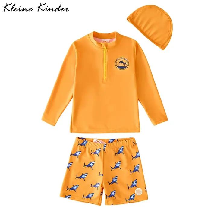 Maillot de bain manches longues enfants protection UV UPF50 vêtement plage garçon requin orange