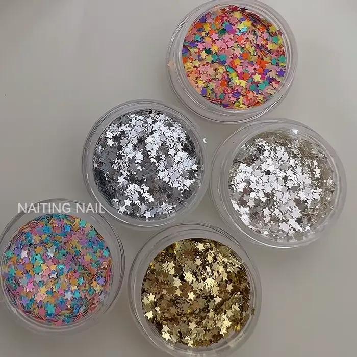 Mini étoile à paillettes pour ongles, 2mm, bonbons colorés, couleurs mélangées, feuille fine or arge
