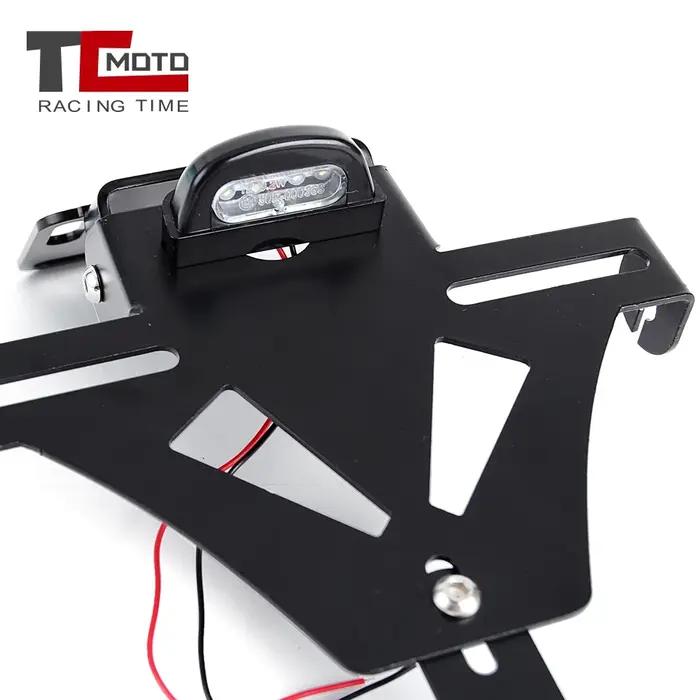 Support de cadre arrière de plaque d'immatriculation arrière réglable pour moto, avec lumière LED, a