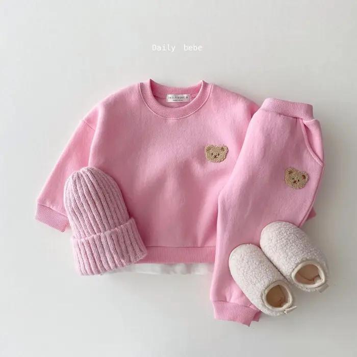 Ensemble de pull en polaire avec broderie d'ours pour fille de 1 à 5 ans, sweat-shirt + pantalon de