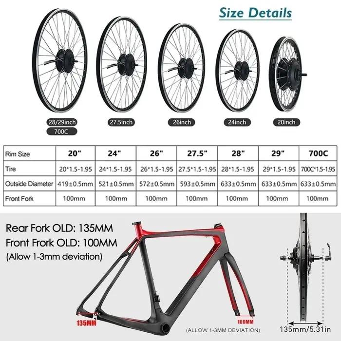 Moteur de moyeu de vélo électrique puissant pour 36V et 48V batteries avec roues de 20 à 29 pouces et 700C pour randonnées sportives et loisirs