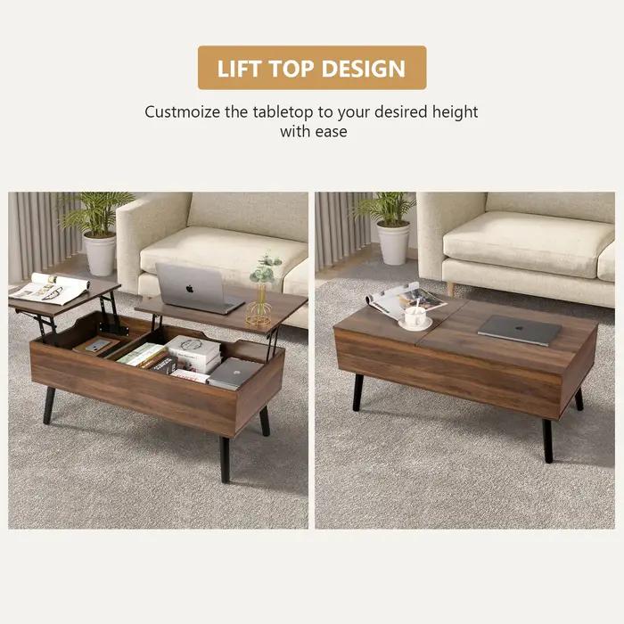 VOWNER-Table Basse artificiel évatrice avec Compartiment de Rangement Mathié et Caché, Plateau de Ta