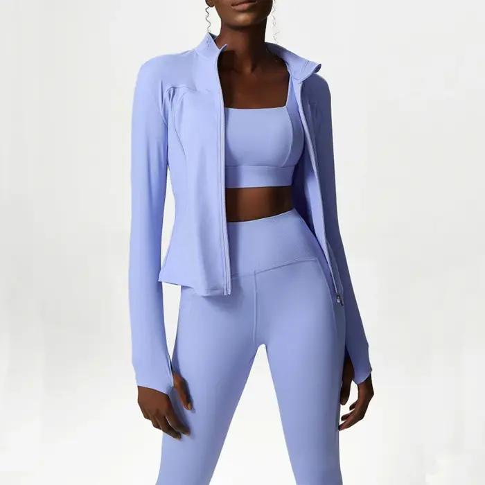 Ensemble yoga fitness femme couleur unie - Soutien-gorge sexy veste leggings 2/3 pièces