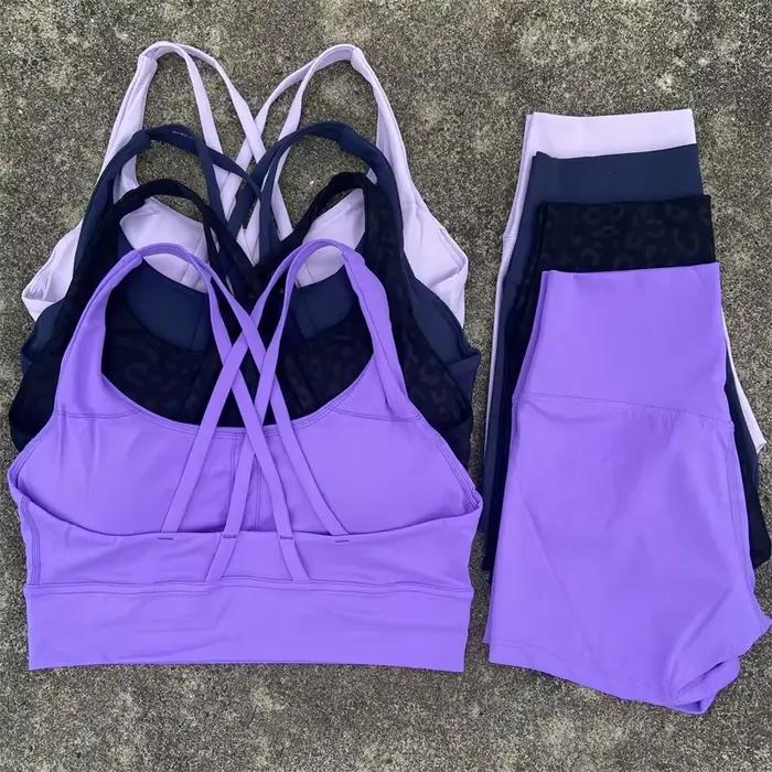 Ensemble yoga 2 pièces femme - Soutien-gorge dos croisé et short taille haute pour fitness
