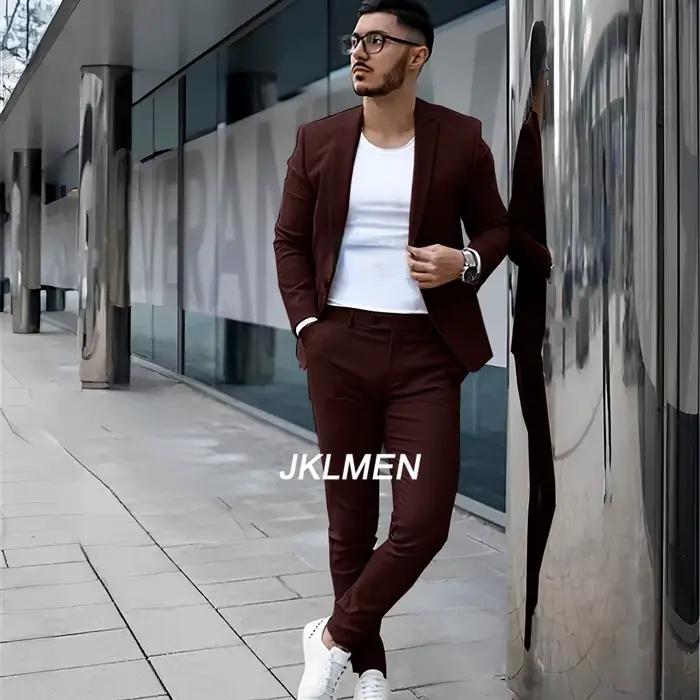 Costume 2 pièces gris pour hommes, veste d'été décontractée, pantalon formel, smoking de mariage, vê