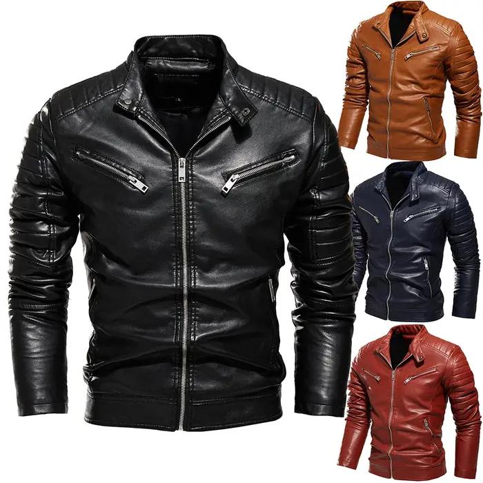 Vestes en cuir pour hommes automne décontracté moto veste en polyuréthane Biker manteaux en cuir mar