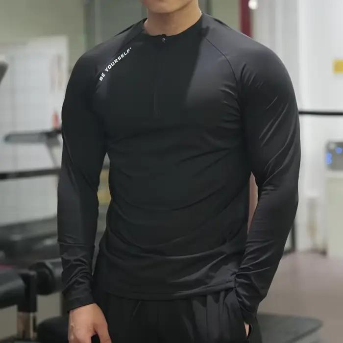 T-shirt de sport de compression à manches longues pour hommes, t-shirt de course, sweat-shirt de jog