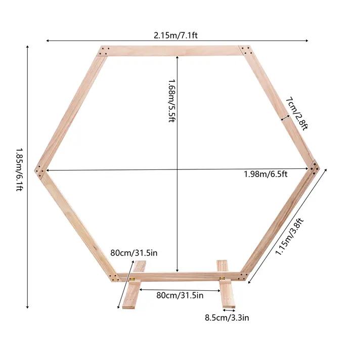 Décor d'arc de mariage en bois hexagonal, support de toile de fond, cadre en bois, 7.1 pieds
