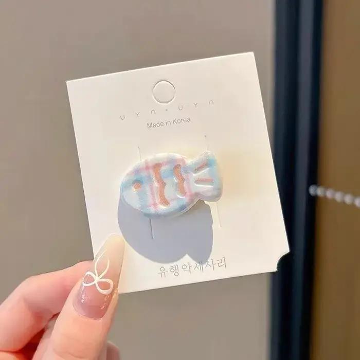 Épingle à cheveux couleur bonbon, 6 pièces, petit poisson, grille fraîche, rayures, dessin animé, Cl