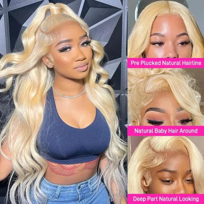 Perruque Lace Front Blonde 613 en Cheveux Humains, Perruque Frontale HD 13x6, Perruque Lace Front On