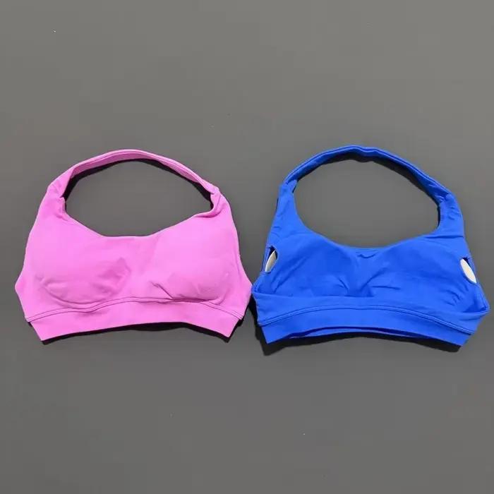 Soutien-gorge de sport sans couture pour femmes, col licou, vêtements de Yoga, bonnets amovibles, vê