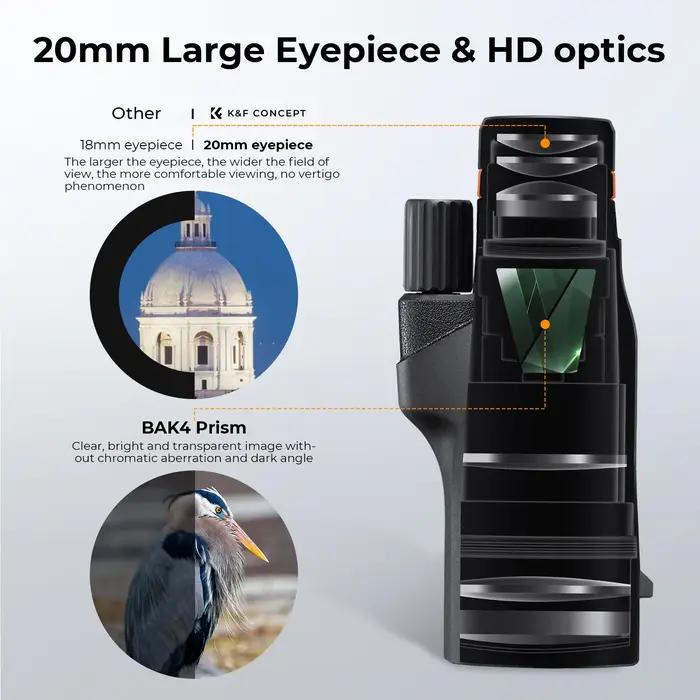 Télescope monoculaire K&F 12X50 BAK4 HD étanche pour observation oiseaux chasse voyage occasions spéciales