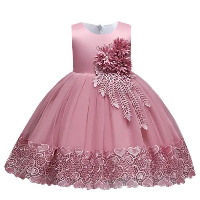 Robe d'été en dentelle pour filles, tenue de soirée à fleurs appliquées, Costume pour enfants de 2 à