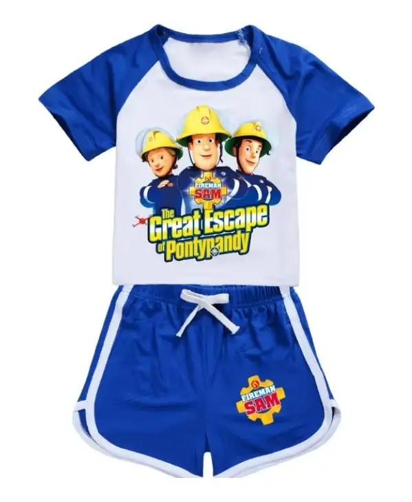 Survêtement Sam le Pompier à manches courtes pour enfants, tenue d'été pour garçons et filles, ensemble sportif pour les jours de jeu et les aventures spontanées