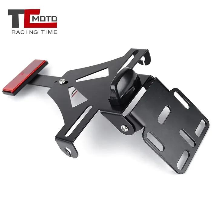 Support de cadre arrière de plaque d'immatriculation arrière réglable pour moto, avec lumière LED, a