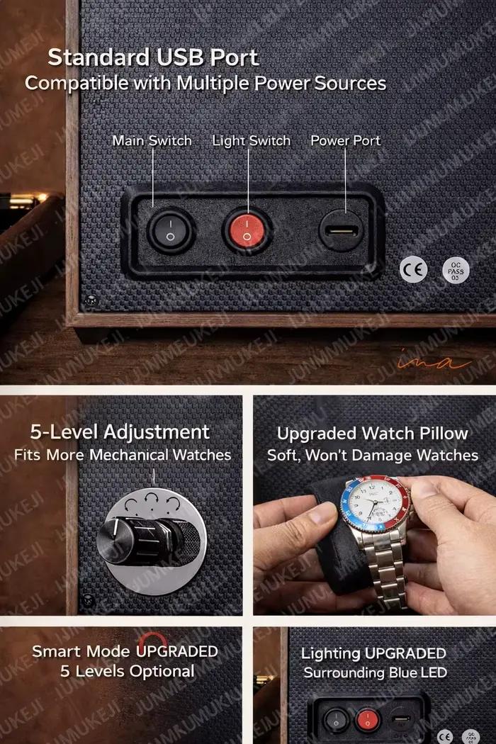 Boîte à remontoir pour montres automatiques avec support rotatif et alimentation USB pour montres mécaniques élégantes à offrir pour collectionneurs de montres