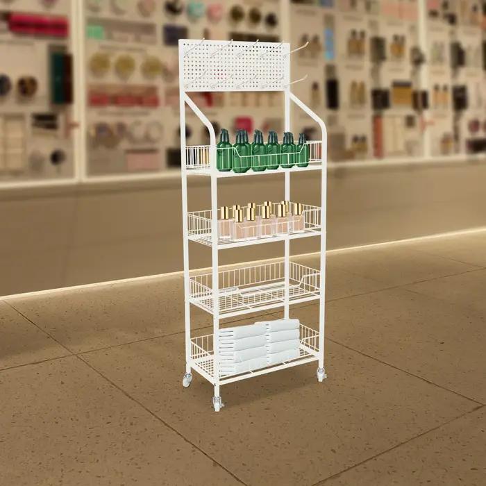 Présentoir de vente au détail T1, support de collation, présentoir de bonbons, panier blanc, chariot