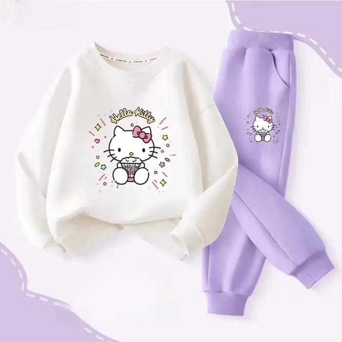Ensemble de vêtements d'automne pour bébé fille, sweat-shirt et pantalon imprimés de dessin animé Sa