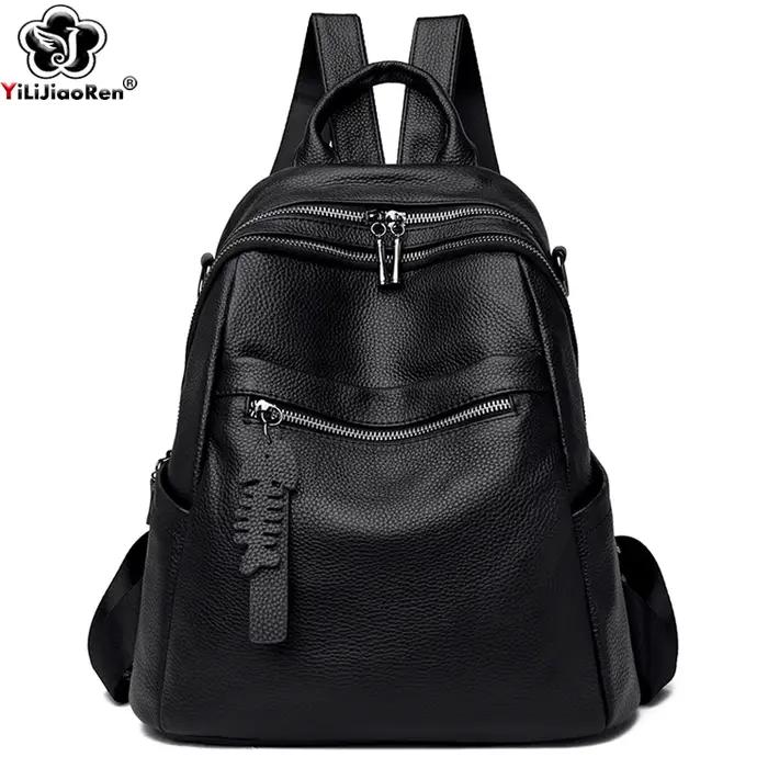 Sac à dos en cuir véritable pour femmes, sac à dos décontracté pour filles, sac à dos de voyage gran