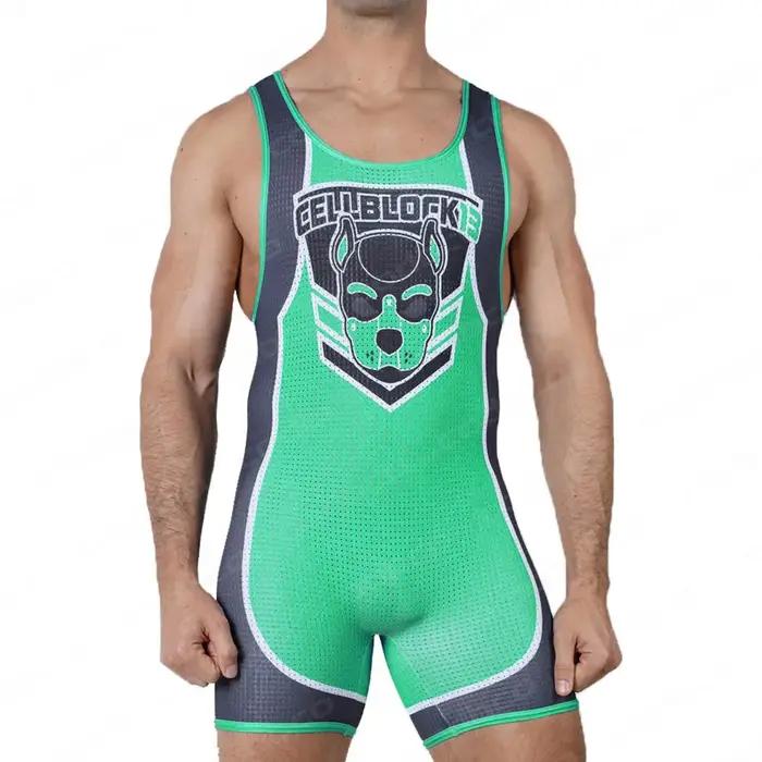 Costume de lutte singlet homme sans manches - Tenue powerlifting triathlon contrôle ventre