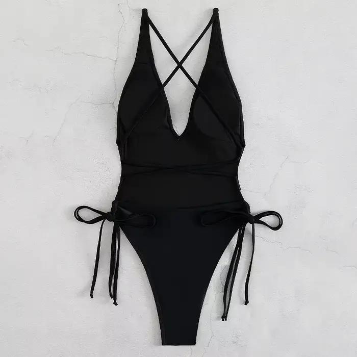 Maillot de bain une pièce femme sexy push-up - Body solide à lacets effet galbant plage