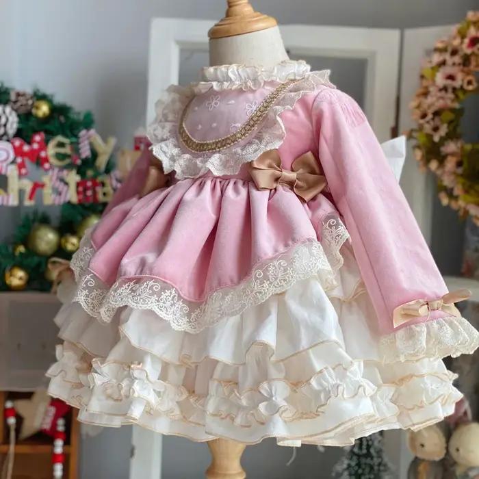 Robe de princesse en dentelle pour filles, Style palais, noël, carnaval, nouvel an, nœud papillon, f