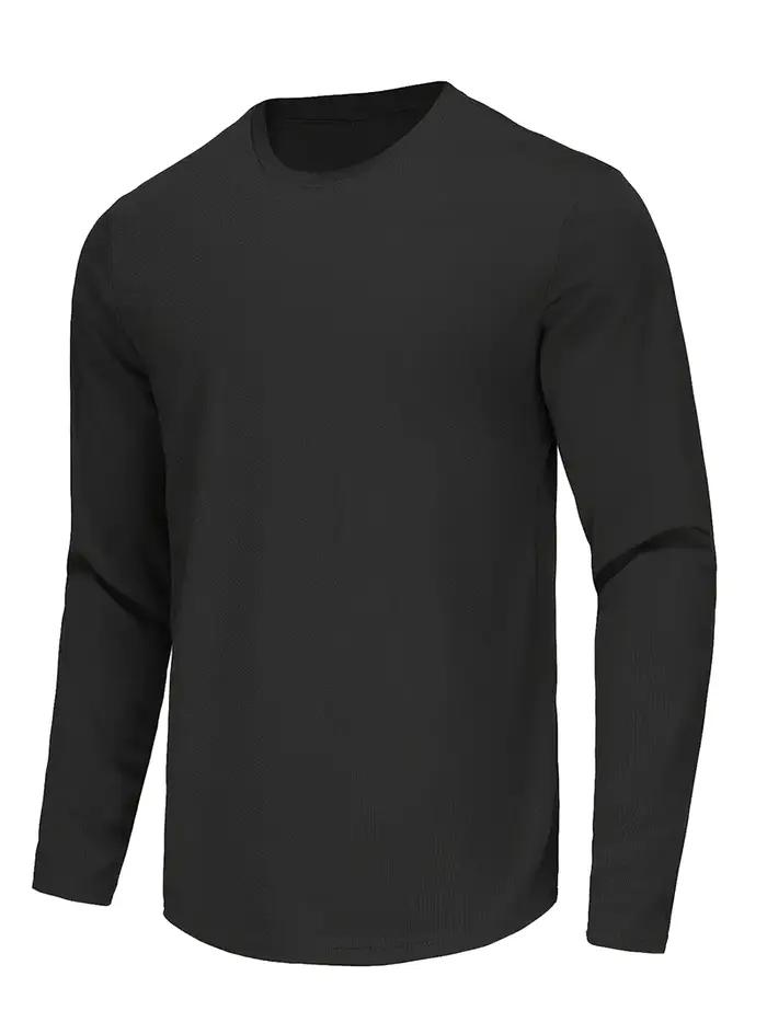 Chemise à col rond à manches longues pour homme, haut de fitness à séchage rapide, chemise de sport