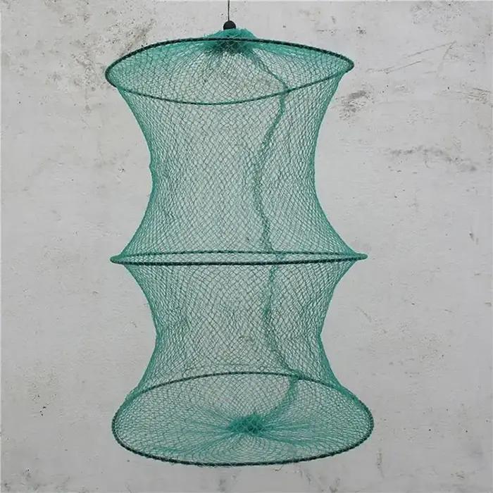 Filet de pêche rond pliant en Nylon, maille métallique, pour crabe, crevettes, piège à méné, atterri