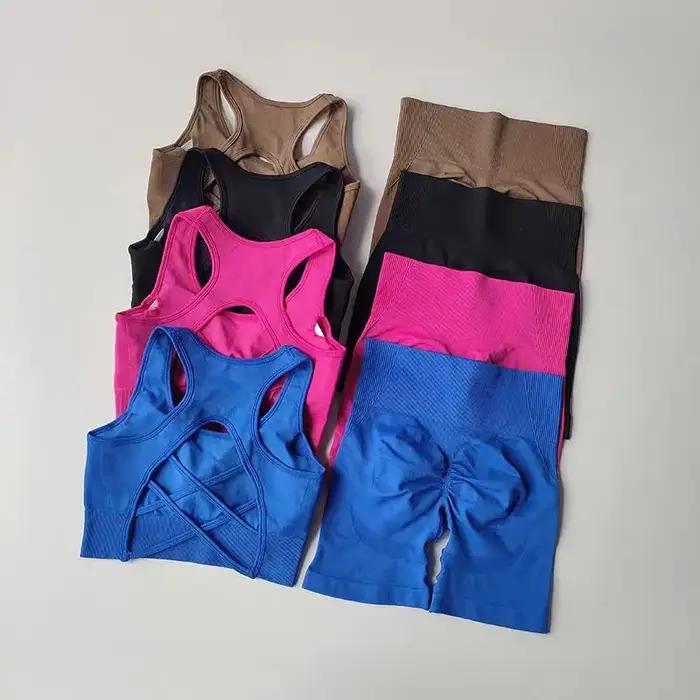Ensemble yoga femme sans couture 2 pièces - Soutien-gorge sport sexy et short taille haute fitness