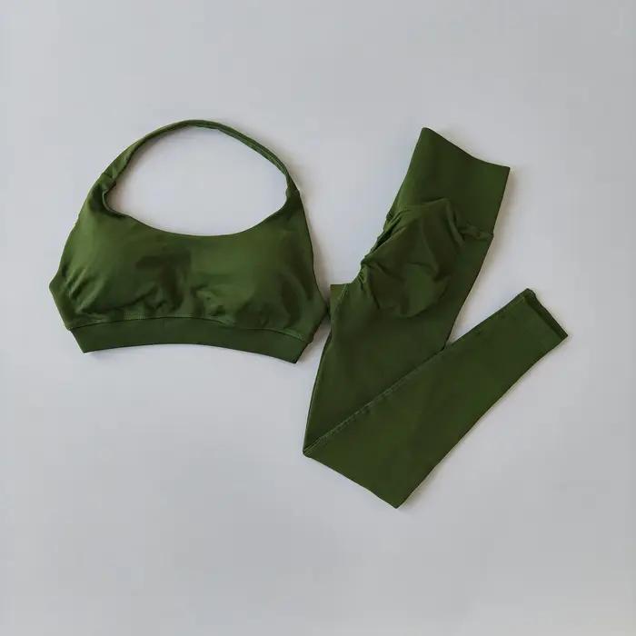Combinaison de Yoga 2 pièces pour femmes, vêtements de Fitness sans couture, col licou, soutien-gorg