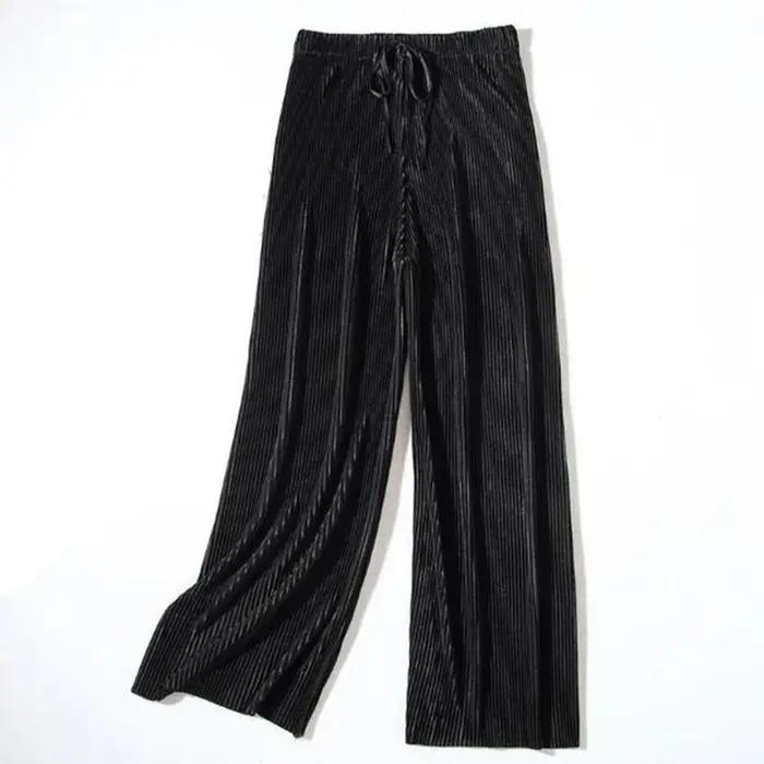 2025 femmes plissées en vrac glace soie coréen décontracté pantacourt jambe large pantalon maison cl