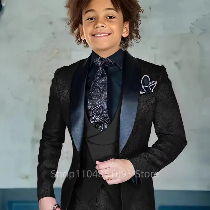 Costume Jacquard pour garçon, Blazer, gilet, pantalon, ensemble 3 pièces, Tuxedos de mariage pour en