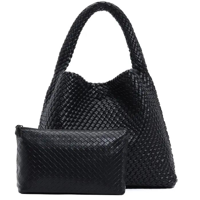 Grand sac fourre-tout tissé pour femme avec pochette, sac à bandoulière tendance, sac hobo sous le b