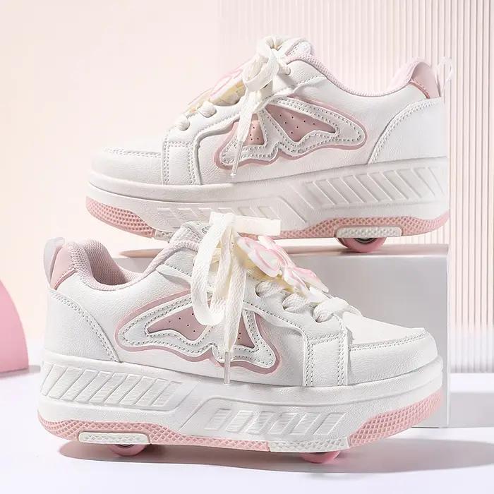 Patins à roulettes pour enfants, nouveaux patins à quatre roues détachables en cuir à lacets, access