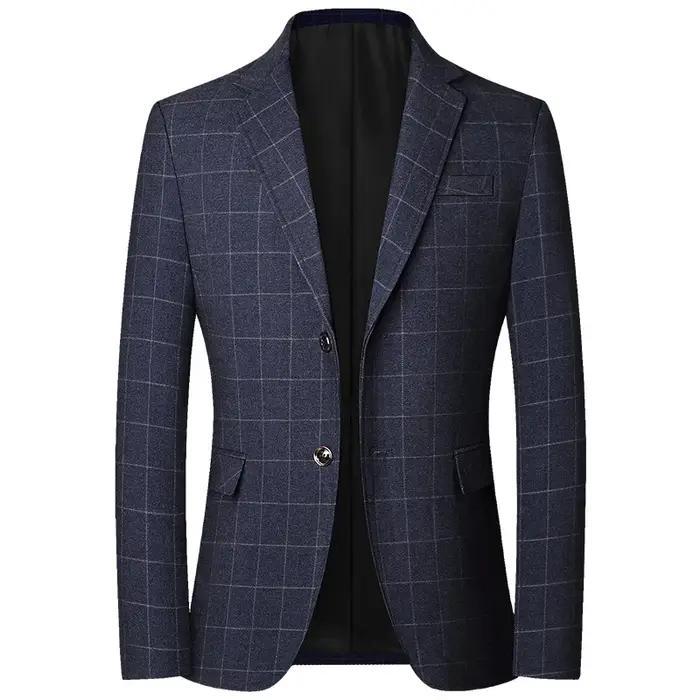Manteau de Costume Homme Automne 2025 – Blazer à Carreaux Tendance avec Col Rabattu, Manches Longues