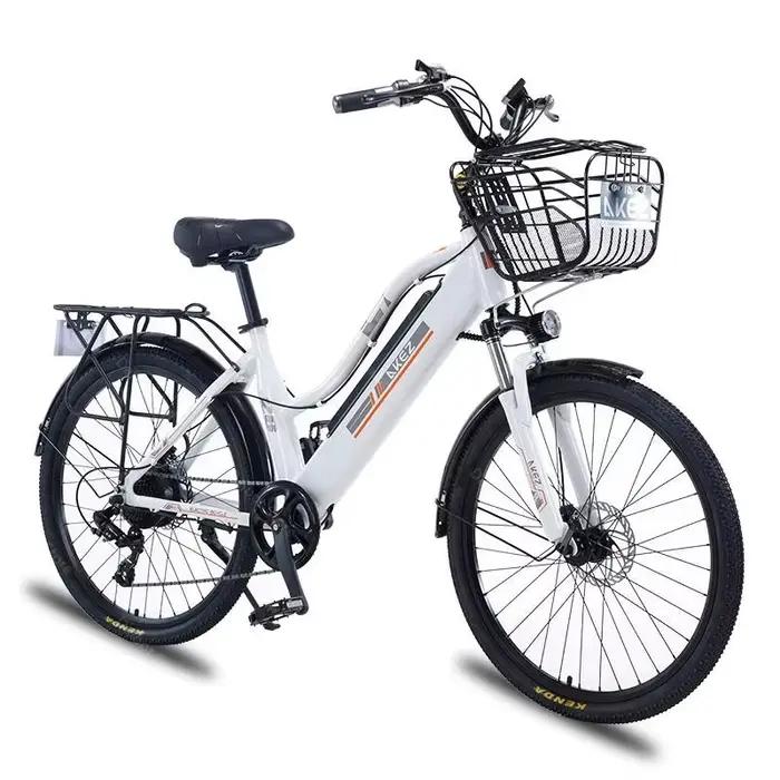 Vélo électrique 2 places 26 pouces 350W avec panier et amortisseur pour déplacements quotidiens en ville avec enfants ou conjoints