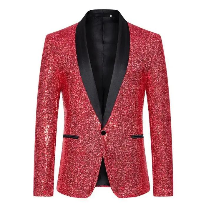 Blazer homme KIDWHXR à col rabattu, couleur contrastante, sequins, veste de costume pour homme, manc