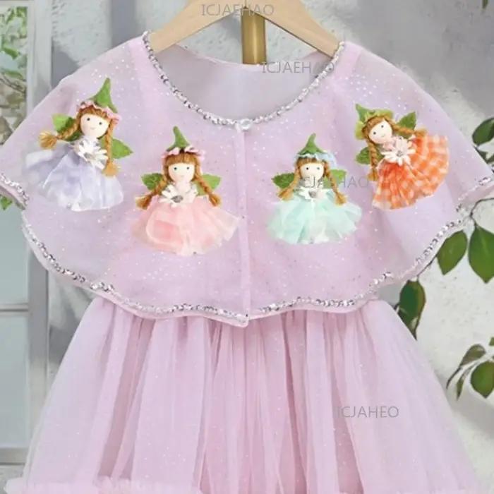 Robe de princesse rose pour filles, avec tulle et broderie, élégante, 3D, pour anniversaire, fête fo