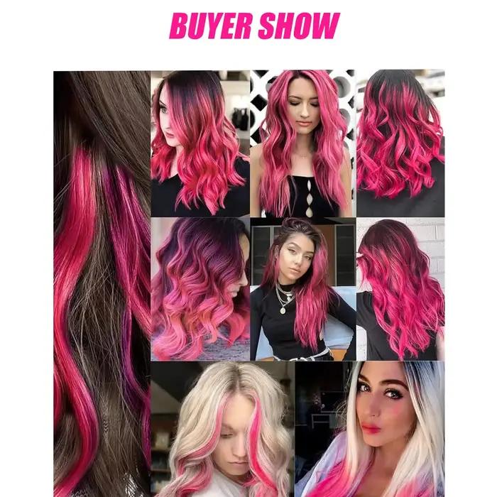 Extensions de cheveux synthétiques colorées à clips, 5 pièces, Extensions de cheveux colorées arc-en