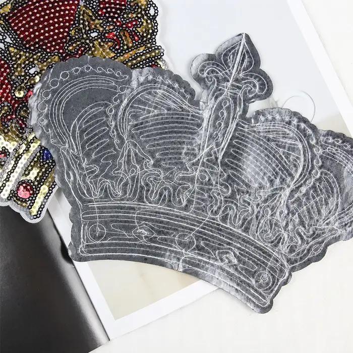 Patchs thermocollants en forme de couronne de reine, avec sequins dorés, grande taille, pour T-shirt