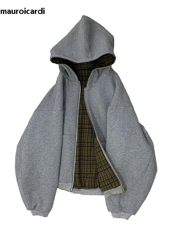 Mauroicardi automne surdimensionné réversible sweats à capuche hommes ample décontracté luxe vêtemen