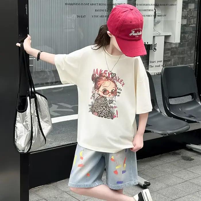 Survêtement Mode Enfant Été Adolescente Dessin Animé Haut Bas Vêtements Ensemble Enfants Occasions Spéciales Activités Physiques