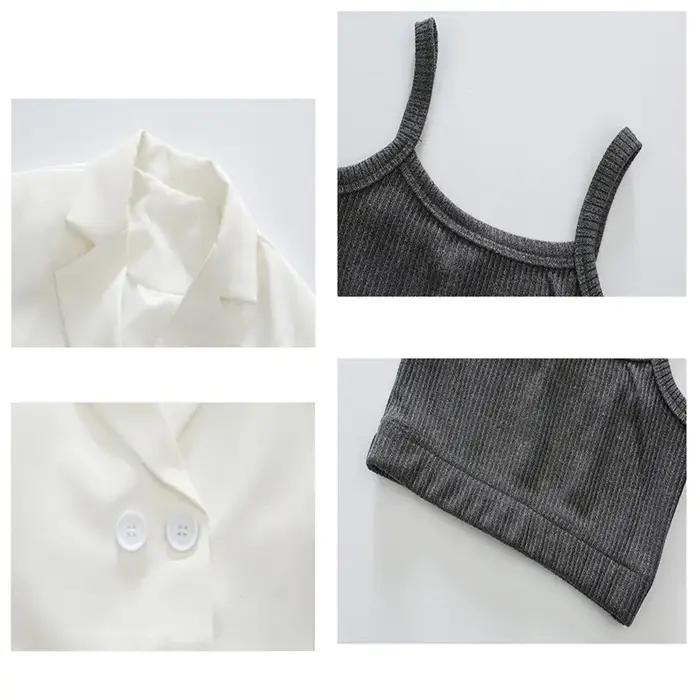 Ensemble de vêtements pour adolescentes, Top court + veste Blazer et pantalon, costume blanc 3 pièce