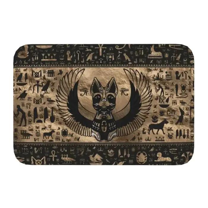 Tapis de porte de déesse de chat égyptien personnalisé, entrée coordonnante, polymères de sol de por