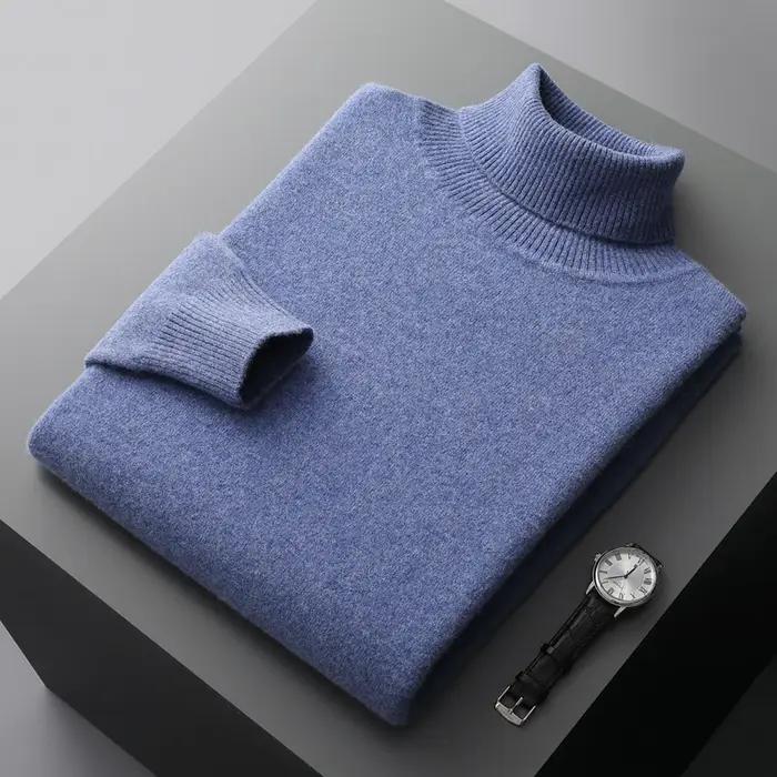 Pull à col roulé en cachemire pour homme, épais, chaud, ample, couleur unie, nouvelle collection aut