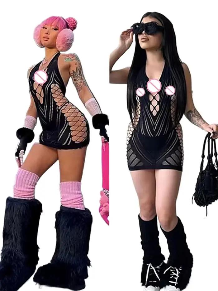 Robe courte dos nu en dentelle transparente pour femmes