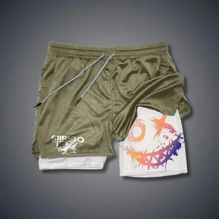 Short de Fitness imprimé visage souriant pour hommes, Double couche 2 en 1, séchage rapide, Fitness,