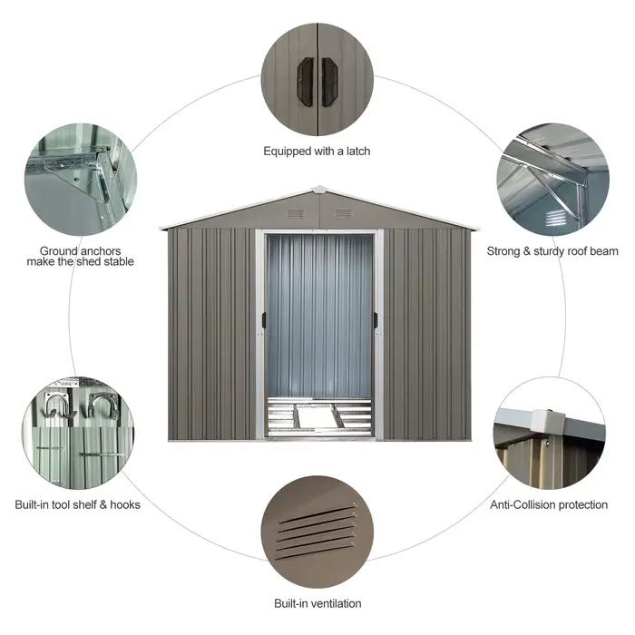 Abri de rangement extérieur en métal avec cadre de sol, porte verrouillable, jardin d'arrière-cour,